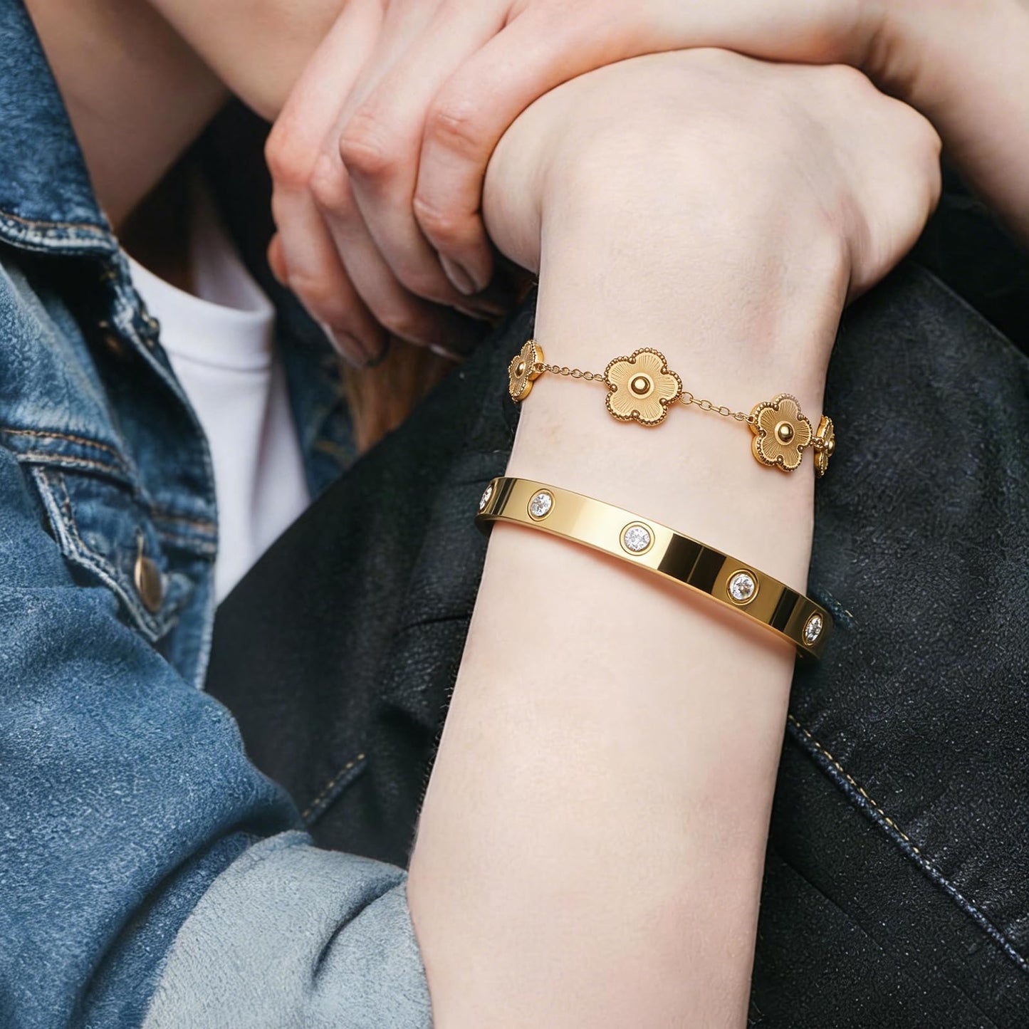 PCY Gold Bracelets For Women,3PC Bangle Gold Plated Bracelets For Women,Trendy Statement Cuff Stackable Bangles Set,Fashion Jewelry for Women. (Medium, Lucky Love)