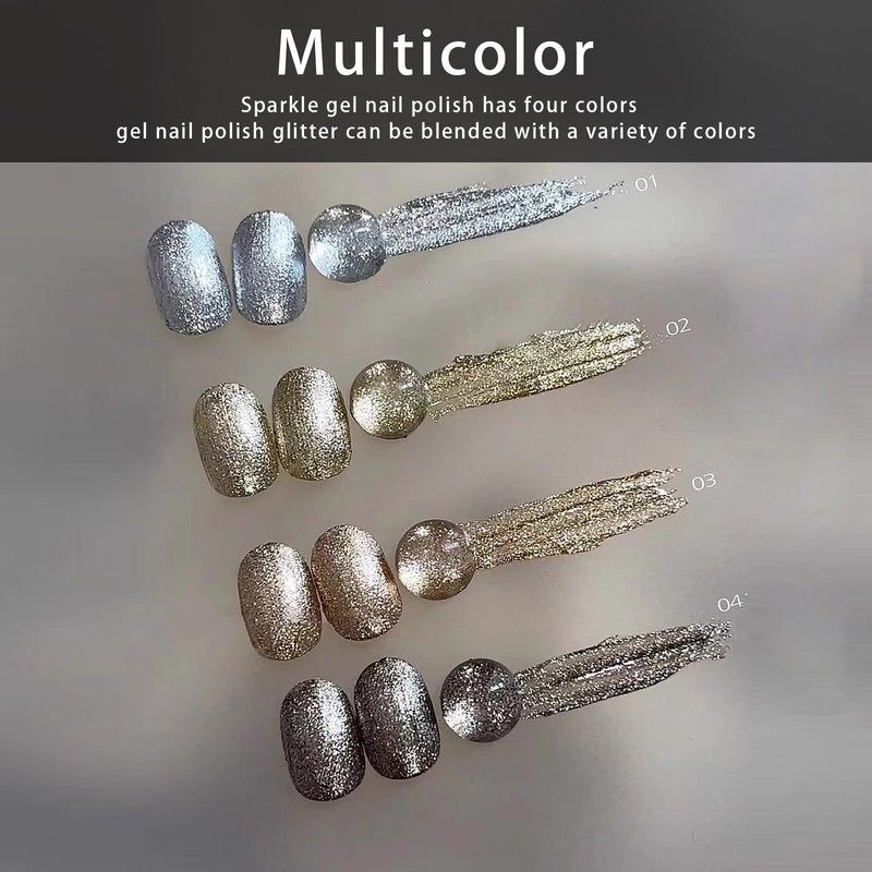 4 Colors Gel Paint for Nails Art,Light Gold Silver Sparkle Paint Nail Gel Design Nail Art DIY