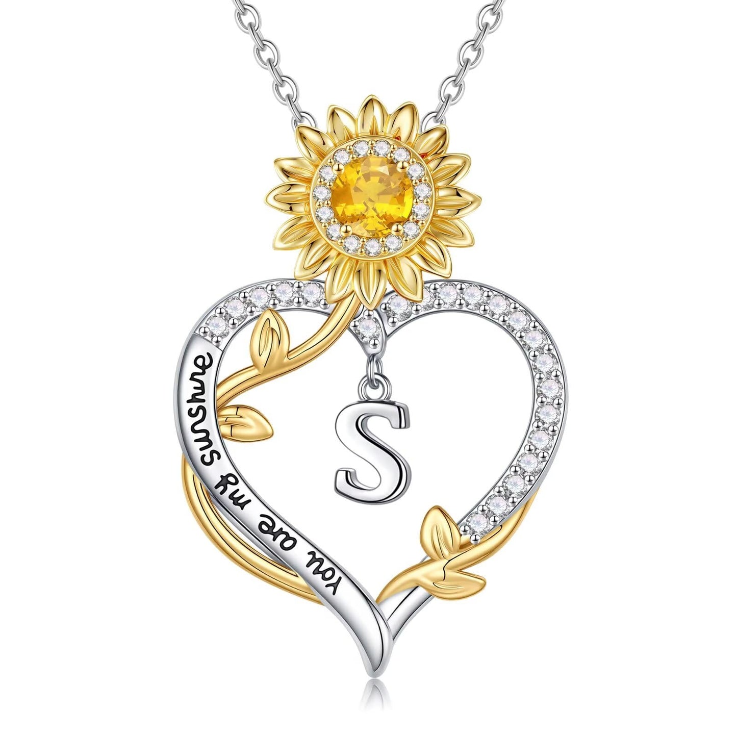 MONOOC Initial Necklace for Women - Initial Letter S Necklaces for Women, Sunflower Heart Necklace for Woman, Sunflower Gifts for Woman Anniversary Birthday Gifts Wife Mom Birthday Gift Ideas