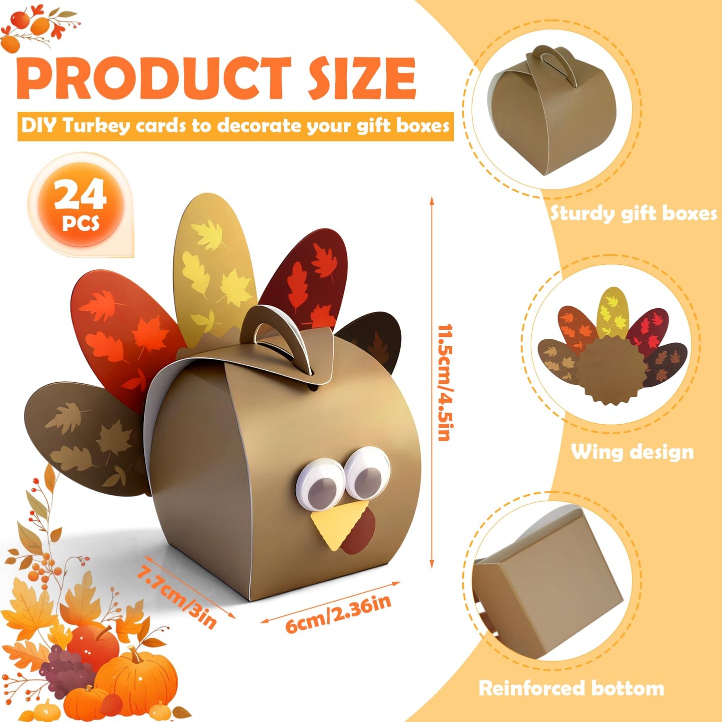 Mason Life Thanksgiving Gift Boxes, 24PCS Turkey Candy Treat Boxes, Thanksgiving Party Favor Boxes, Funny Thankful Goodies Box, Cupcake Box for Holiday Dinner Decoration, Table Centerpiece