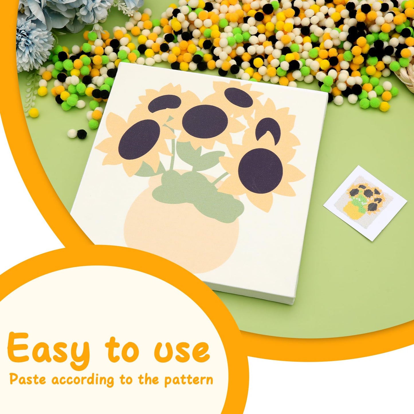 Veroave Pom Pom Painting Art Kit for Adults, Perfect Pompom Painting Kit, Colorful Pom Poms and Supplies Included, Pom Pom Paintings on Paint Canvas(Sunflower)