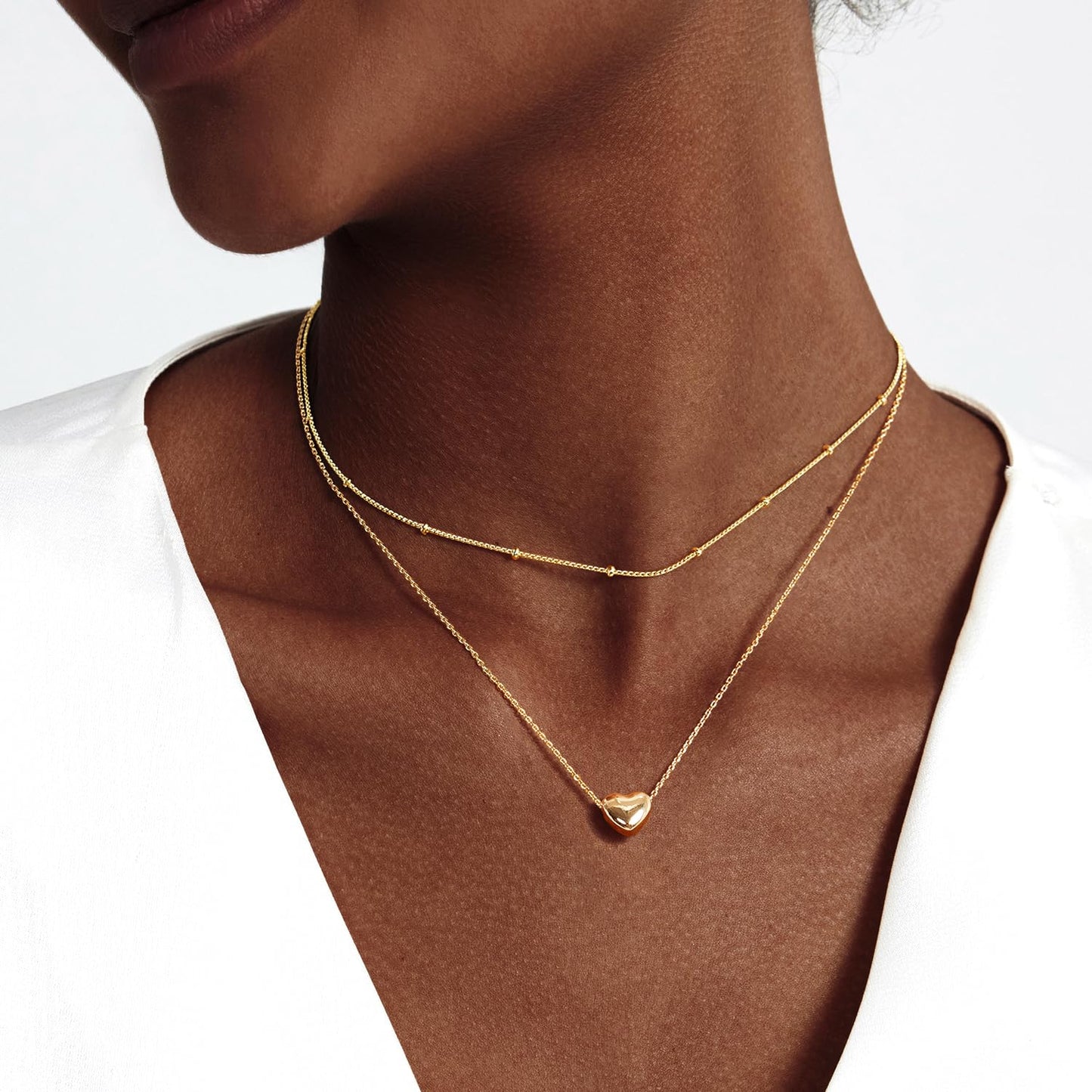Zeffy Layered Tiny Puffy Heart Pendant Necklace Cute Heart Choker Necklace Simple Gold Necklace Jewelry for Women Trendy Gift