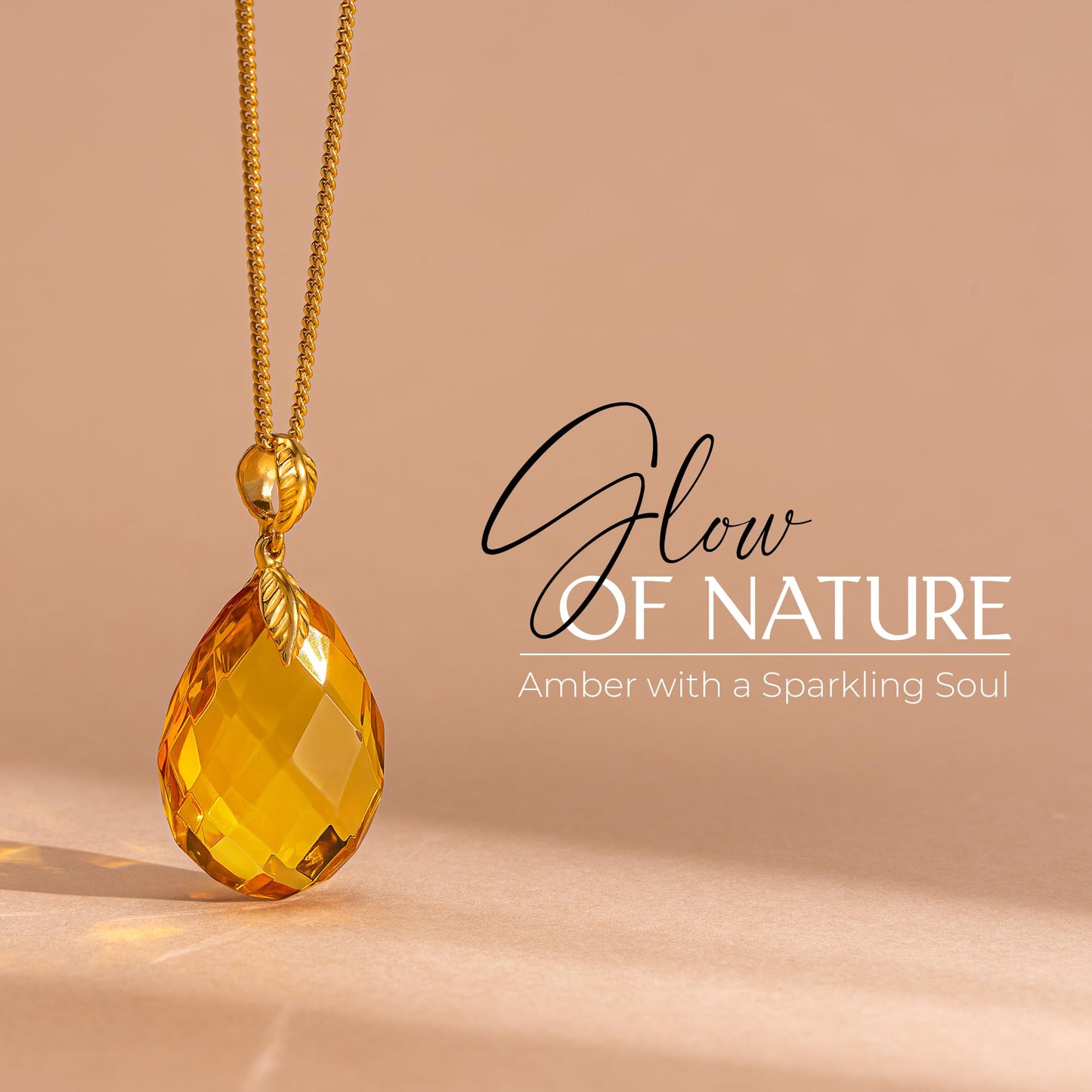 Amber by Mazukna Natural Baltic Amber Pendant for Women, Cognac Drop Necklace with Gold-Plated Sterling Silver Chain, Lightweight 18-inch Jewelry Gift for Everyday Elegance (Amber Polished)