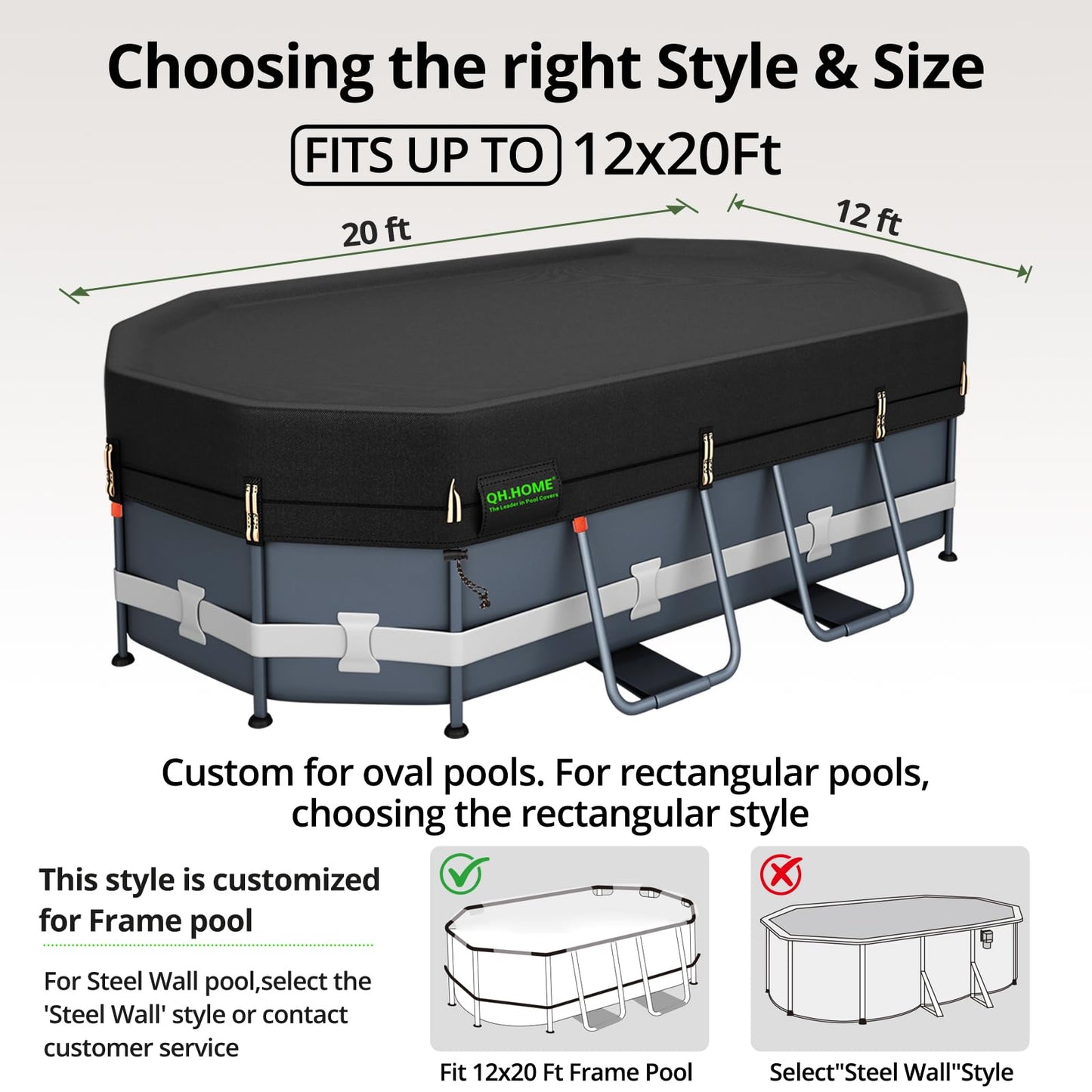 QH.HOME 550D 12x20 Ft Oval Pool Cover [Upgraded Tear Resistant & Quadruple Windpoof] wth Pre-Installed Patented Winch and Rope,Pool Covers for Above Ground Pools Oval-Snug Fit & Waterproof Protection