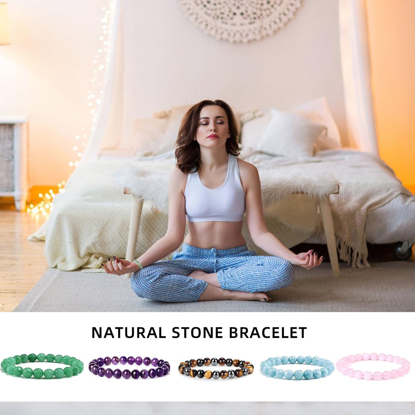 HONYUEYIM Handmade Purification Bracelet,St Patricks Day Gift Chakra Healing Bracelet Stress Relief Healing Crystal Bracelet,8mm Emerald Bracelet for Women Men(8mm, Green Aventurine)