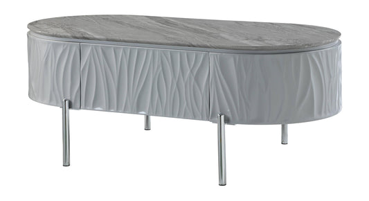 Acme Yukino Contemporary Wood/Metal Coffee Table in Gray High Gloss and Chrome