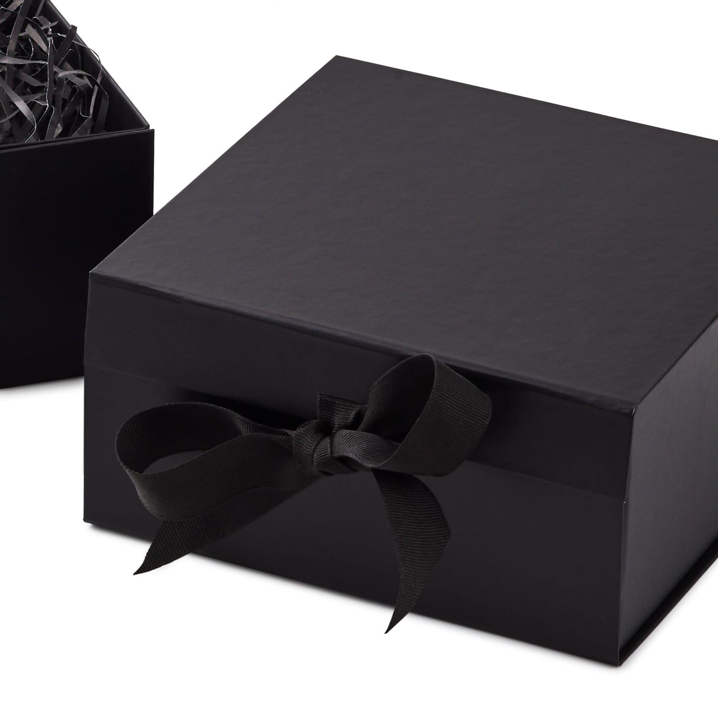 Hallmark Medium Gift Boxes with Bow and Shredded Paper Fill, Pack of 2 (Black 8 inch Box) for Weddings, Graduations, Birthdays, Father's Day, Groomsmen Gifts, All Occasion