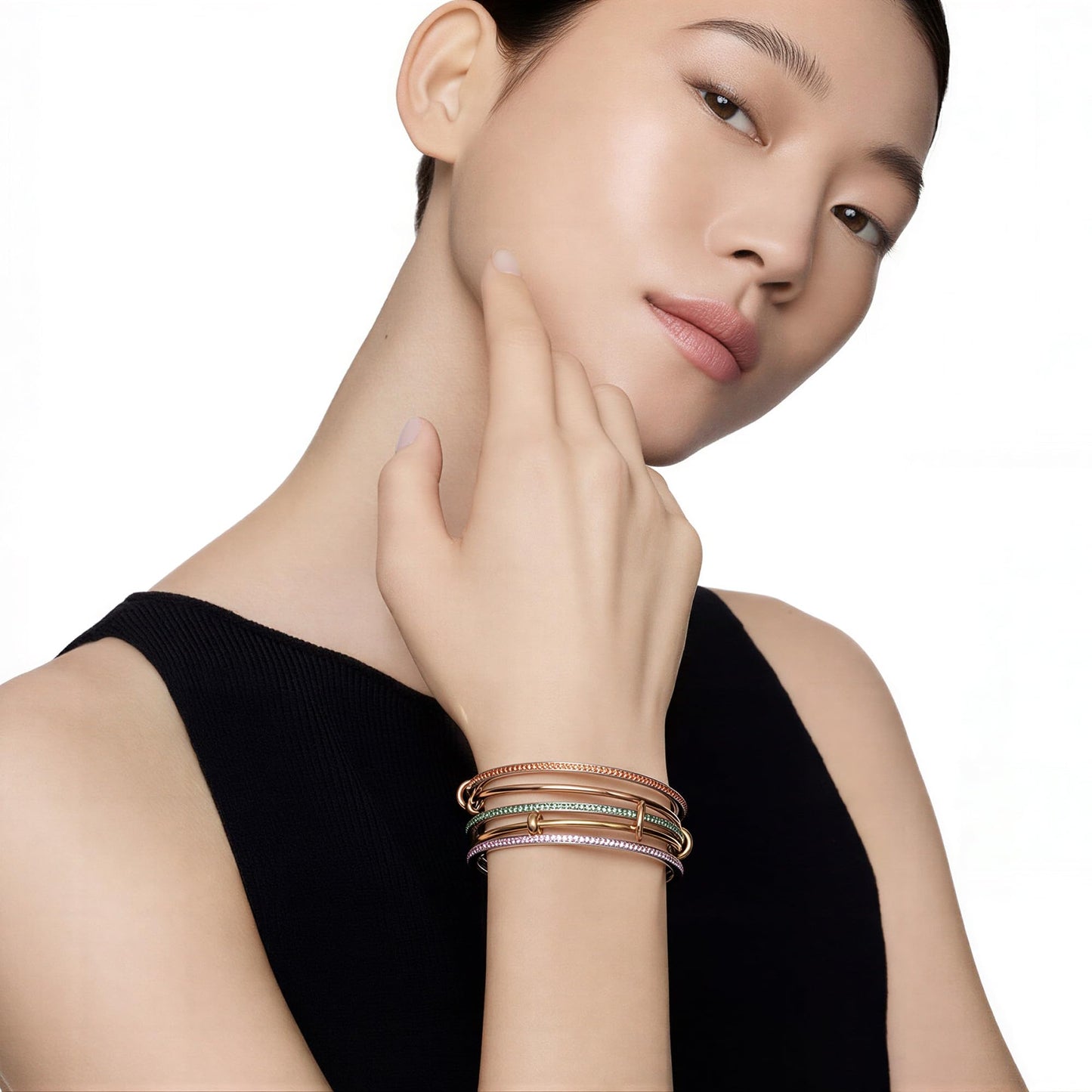 Musishiyu Gold Bracelets for Women Stacking Bangle - 18K Mixed Metal Tri-Color Rolling Interlocking Bands, Cubic Zirconia Fidget Anxiety Jewelry, Perfect Gifts for Mom Wife Grandma