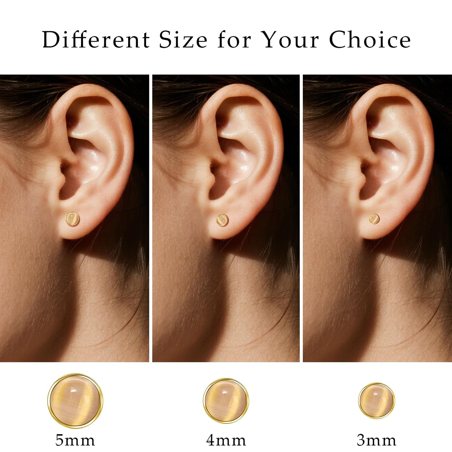 Limerencia Hypoallergenic Earrings for Sensitive Ears - 18G G23 Titanium Round Cat's Eye Push in Stud Earrings, Cartilage Stone Pierced Earrings for Women Men Gift,Champagne 4mm