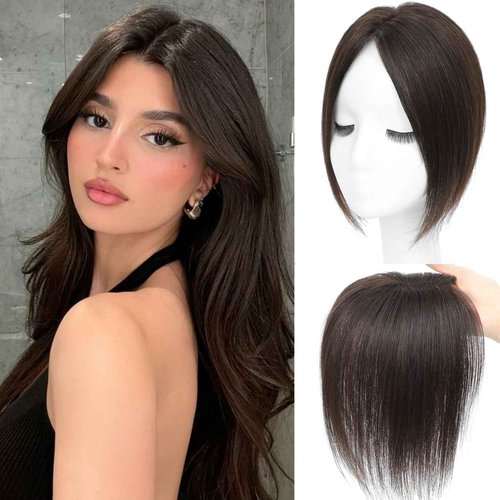 Human Hair Toppers for Women Real Human Hair pieces for Women with Thinning Hair pieces 7 * 10cm Hand-Tied Swiss Base Topper No Bangs 30g Hairpieces 10Inch (Dark Brown)