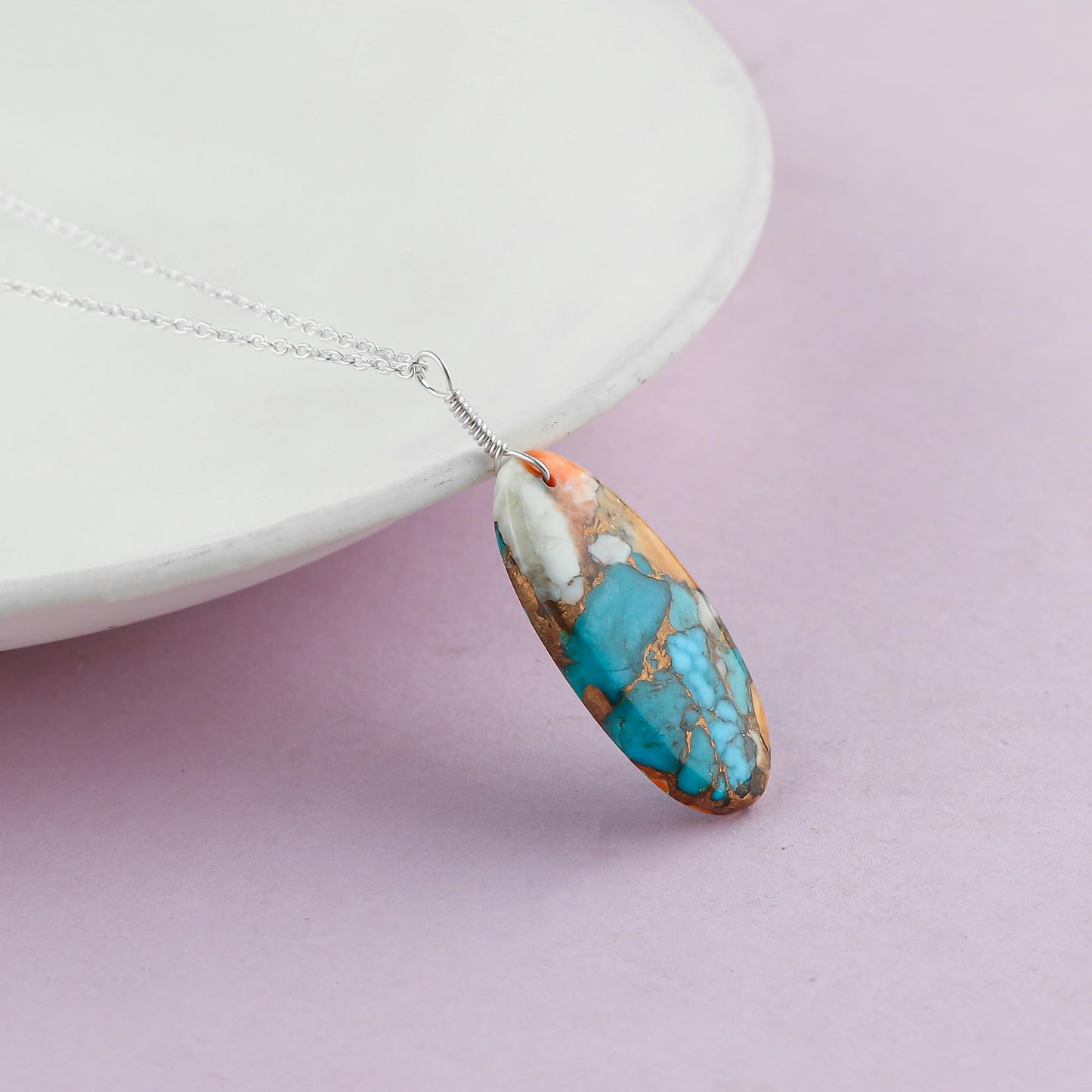 Yashee Natural Turquoise Oval Shape Crystals Pendant Necklace, Chakra Energy Healing Gemstone, Real Crystal, Top Grade, Beautiful Women Simple Jewelry, Dainty Silver Plated Jewelry 18 inch
