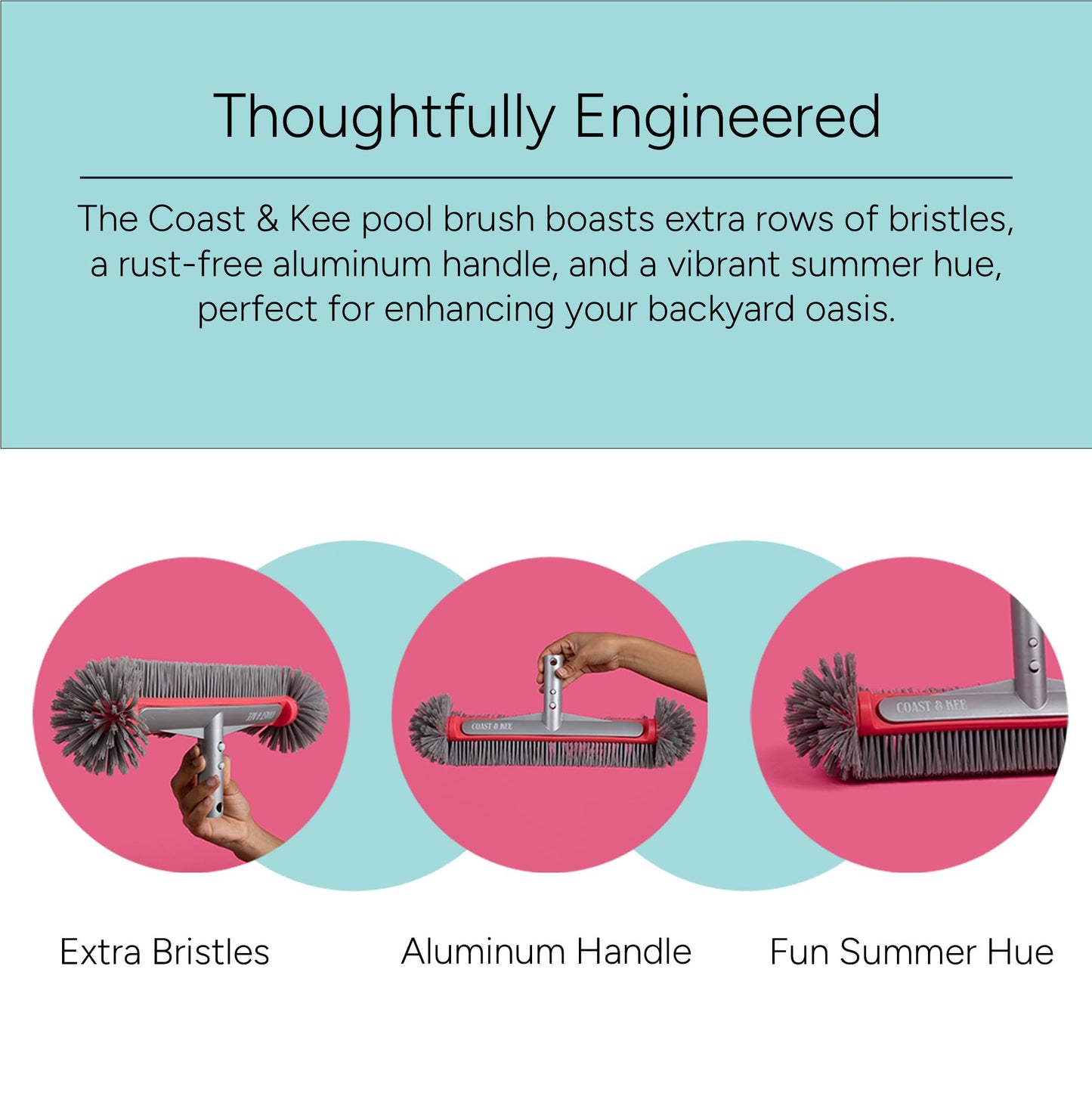 Pool Brush Head for Inground & Above Ground Pools | 10-Rows of Nylon Bristles Heavy-Duty Aluminum Handle | Swimming Cleaning Brush for Walls, Corners, Stairs & Floors