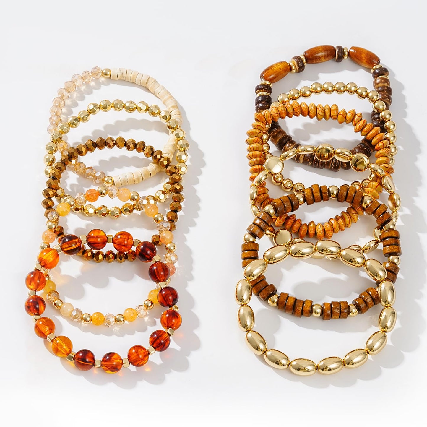 GOOJIDS Surfer Heishi Clay Bead Bracelets for Women Bohemian Stackable Gold Plated Beaded Stretch Bracelets Elastic Layering Friendship Bracelets Set Boho Jewelry