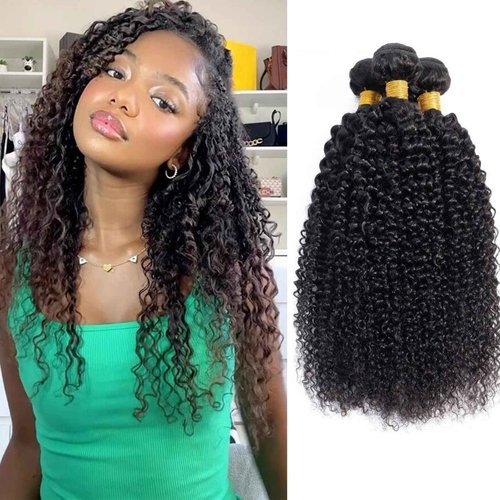 Kinky Curly Human Hair Bundles Water Wave Kinkycurly Hair Weft - Soft Natural Black Hair Weave 3 Bundles 300g 16 18 20 Inches