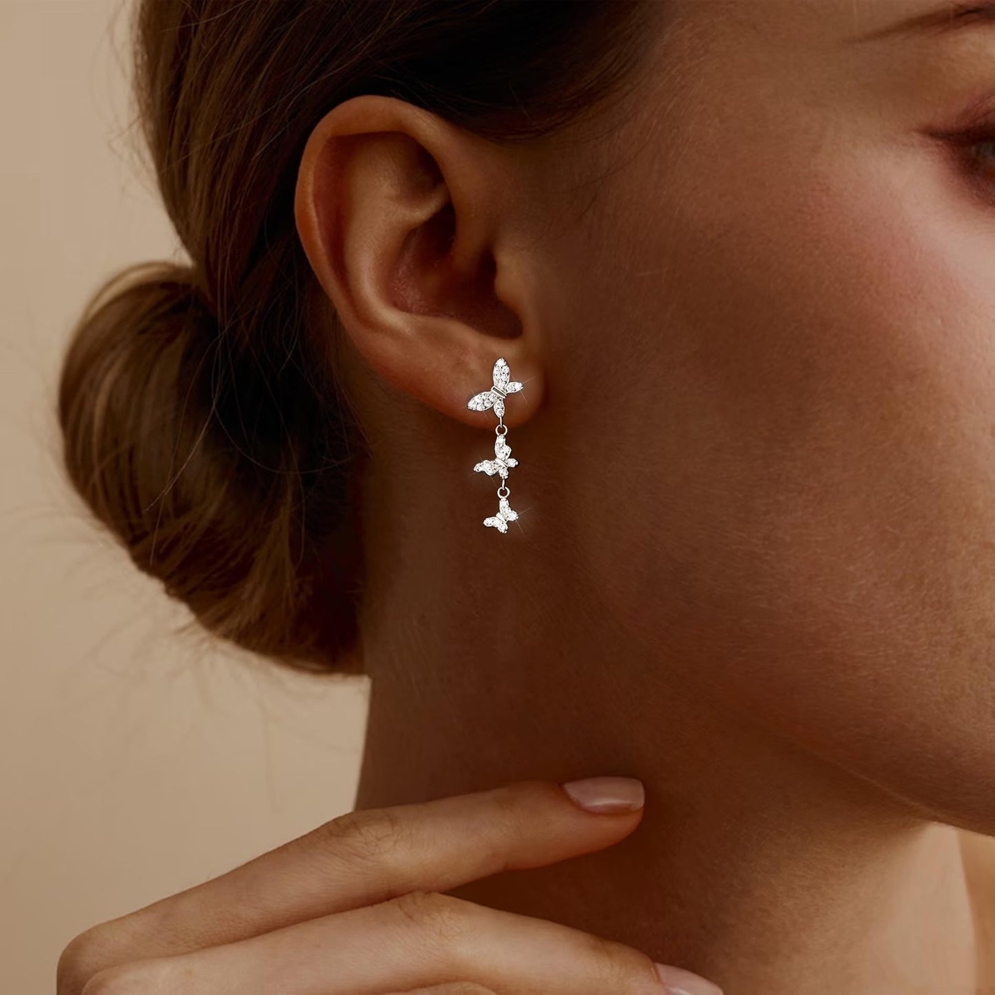 Lunvky 14K Gold Plated Dangle Earrings for Women Dainty Silver Drop Earring Trendy Long Dangling Wedding Bridesmaid Hoop Diamond Crystal Cute Earring Prom Jewelry Graduation Gifts