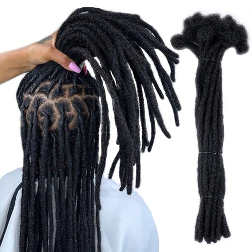 WacanDan 100% Human Hair Dreadlock Extensions for Men/Women, 0.4cm Thickness 8 Inch 60 Strands Full Handmade Can be Dyed and Bleached Permanent Loc Extensions Human Hair Natural Black