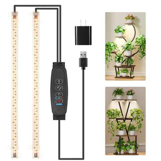 2 Head 13 Inches LED Grow Light Strips, Grow Lights for Indoor Plants Full Spectrum 3500K, 96 LEDs Plant Light with Auto On/Off and 3/9/12H Timer, 10 Dimmable Levels for Seedling Succulent