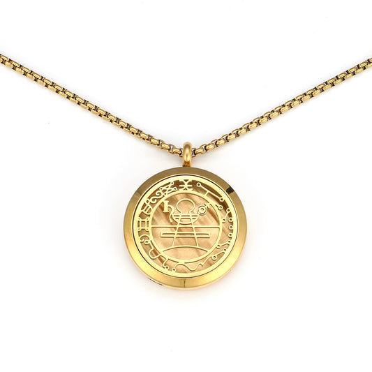 18K Gold Protection Secret Seal of Solomon Wealth Fortune Amulet Essential Oil Necklace, 316L Stainless Steel Best for Aromatherapy-Perfume, Fragrance, Scent Diffusers for Gift