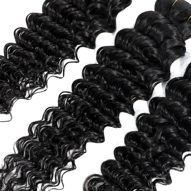 Deep Wave Human Hair Bundles 14 Inch Deep Wave Bundles 100% Unprocessed Brazilian Virgin Hair 1 Bundles Curly Bundles Hair Extensions Real Human Hair Wavy Quick Weave Bundles Natural Black