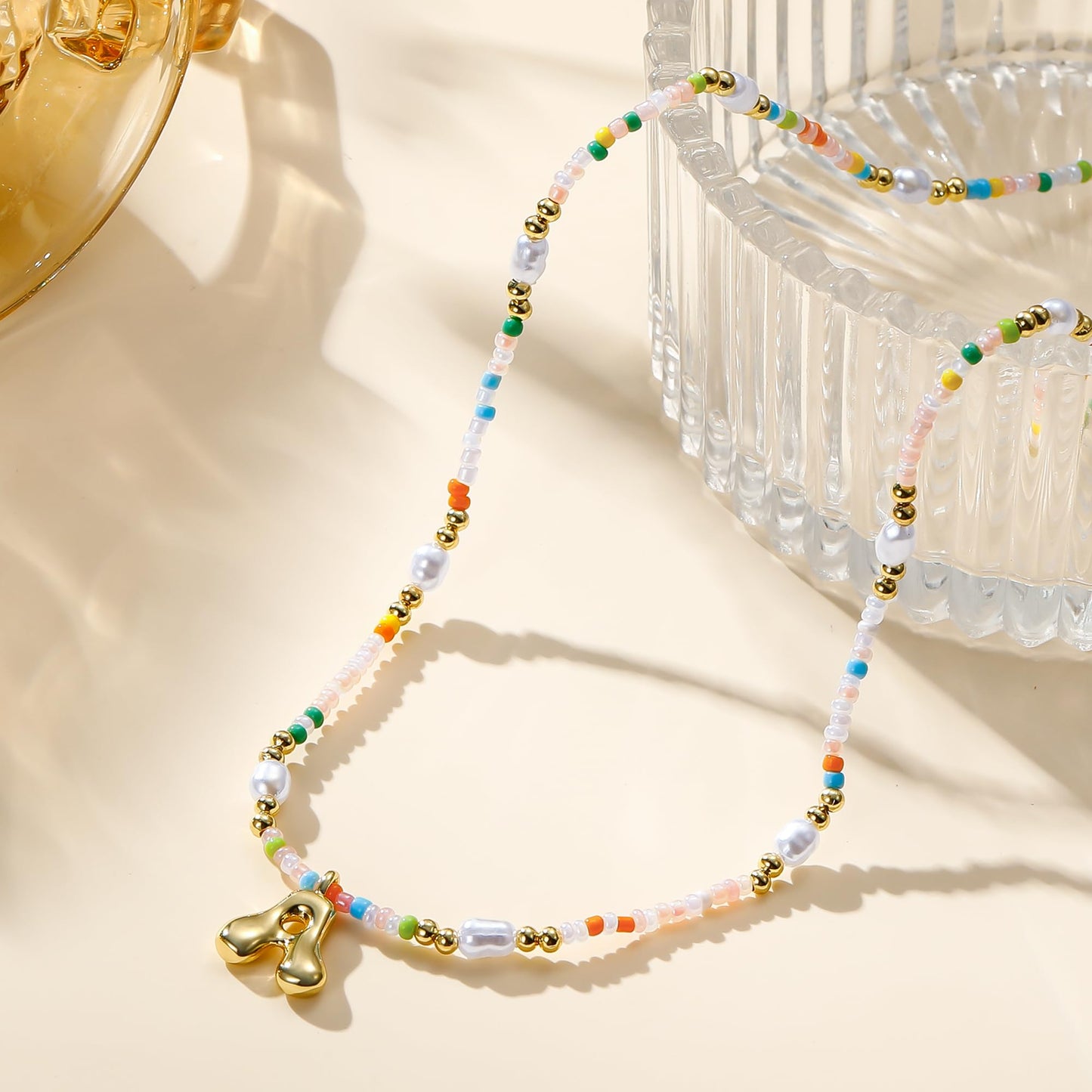 Ritach Initial Necklaces for Women Jewelry - Letter U Necklace Colorful Initial Necklaces for Women Beaded Boho Necklace Summer Beach Jewelry