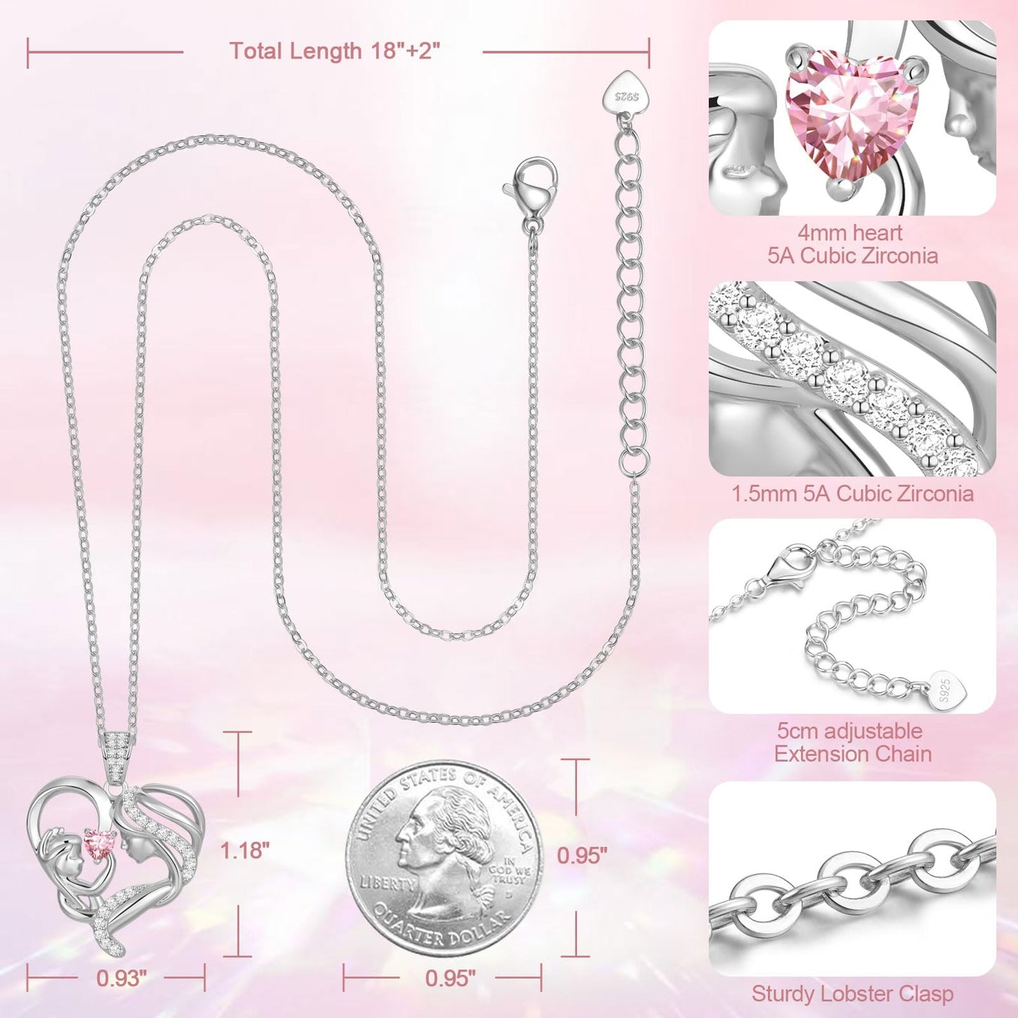 Zifeel Mothers Day Gifts for Mom Wife Her Grandma, S925 Sterling Silver Birthstone Necklaces Jewelry for Women, Mother's Day Love Heart Pendant Necklace for Anniversary Birthday Christmas Day