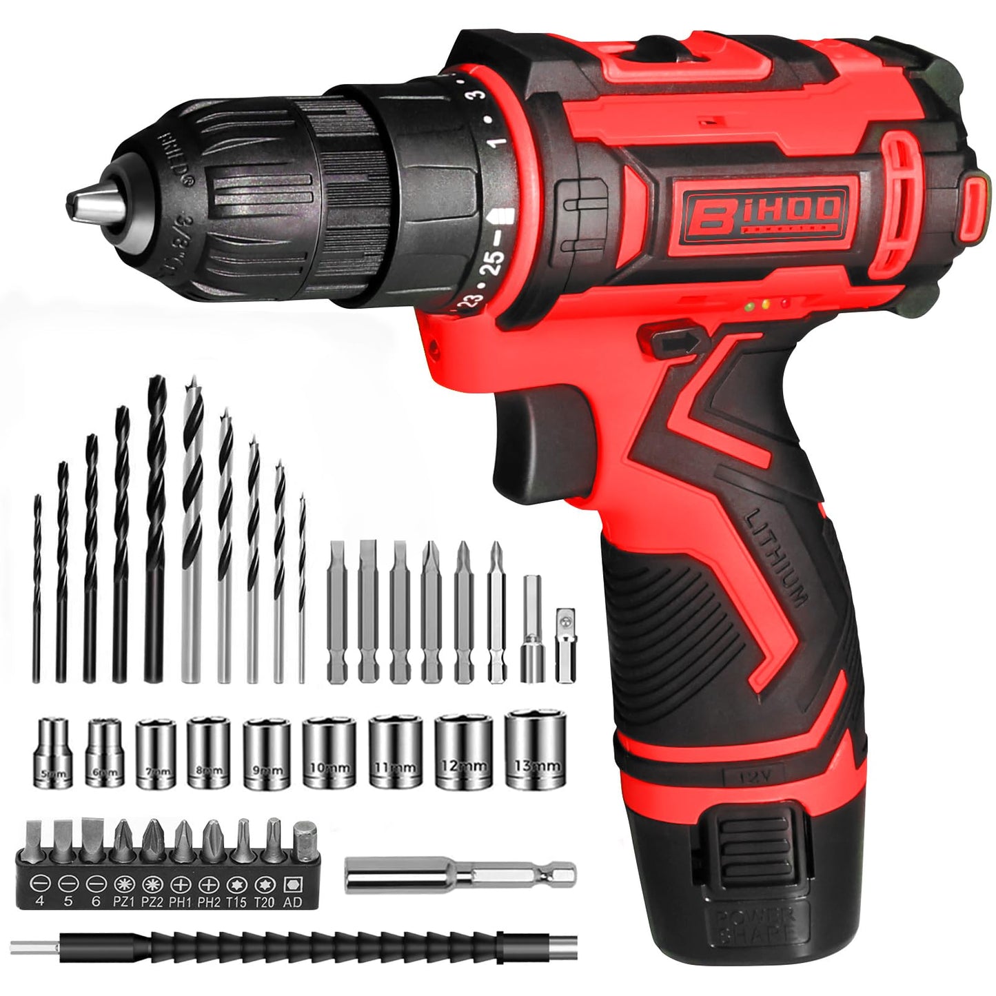 12V Cordless Drill Driver Set, 43pcs Home Tool Kit with 2-Speed & 25+1 Torque, LED Light, Fast Charger, Battery Included for DIY, Wood Metal Plastic, Gift for Men Women
