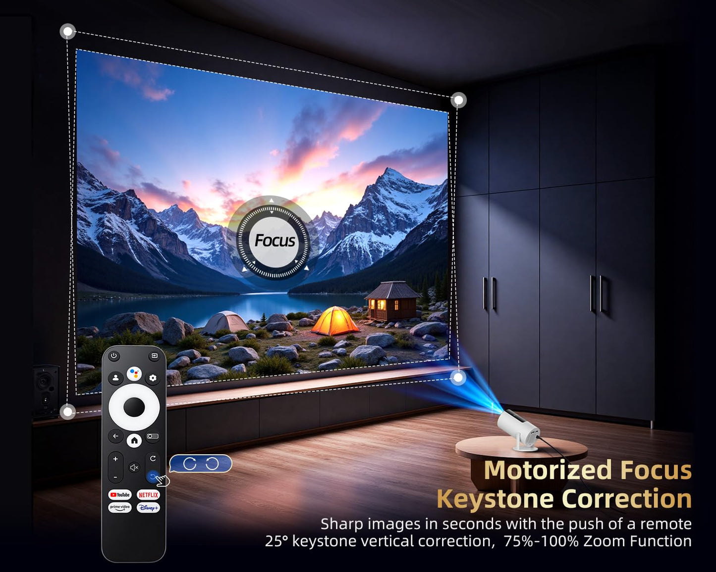 [320ANSI/Google Store/Voice Control] Smart Projector with WiFi and Bluetooth, 10,000+ Apps, Pericat 4K UHD Home Theater Portable Mini Movie Projector, Indoor & Outdoor Use [180° & Netflix-Compatible]