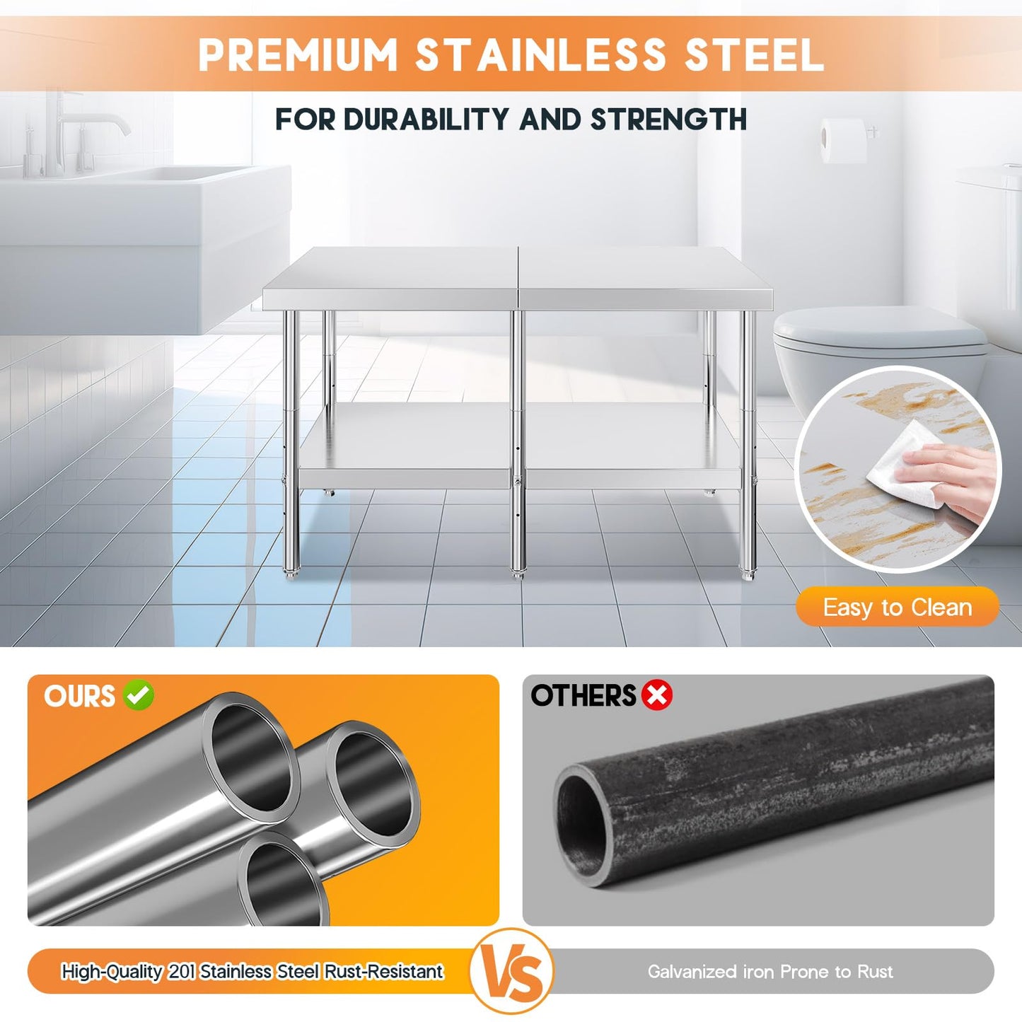 Jocisland 30" x 60" Stainless Steel Table for Prep & Work, NSF Certified Adjustable Under Shelf and Feet, for Commercial Kitchen, Restaurant, Hotel and Garage