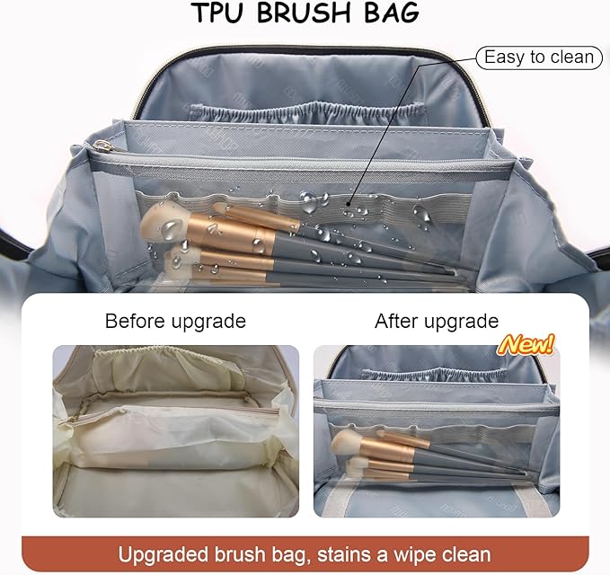 BOYATU Travel Makeup Bag Organizer Cosmetic Bag: 3 Pcs Set Make up Bags for Women with Handle - Waterproof Vegan Leather Toiletry Bags Travel Essentials Pouch with Compartments (03-A-Brown)