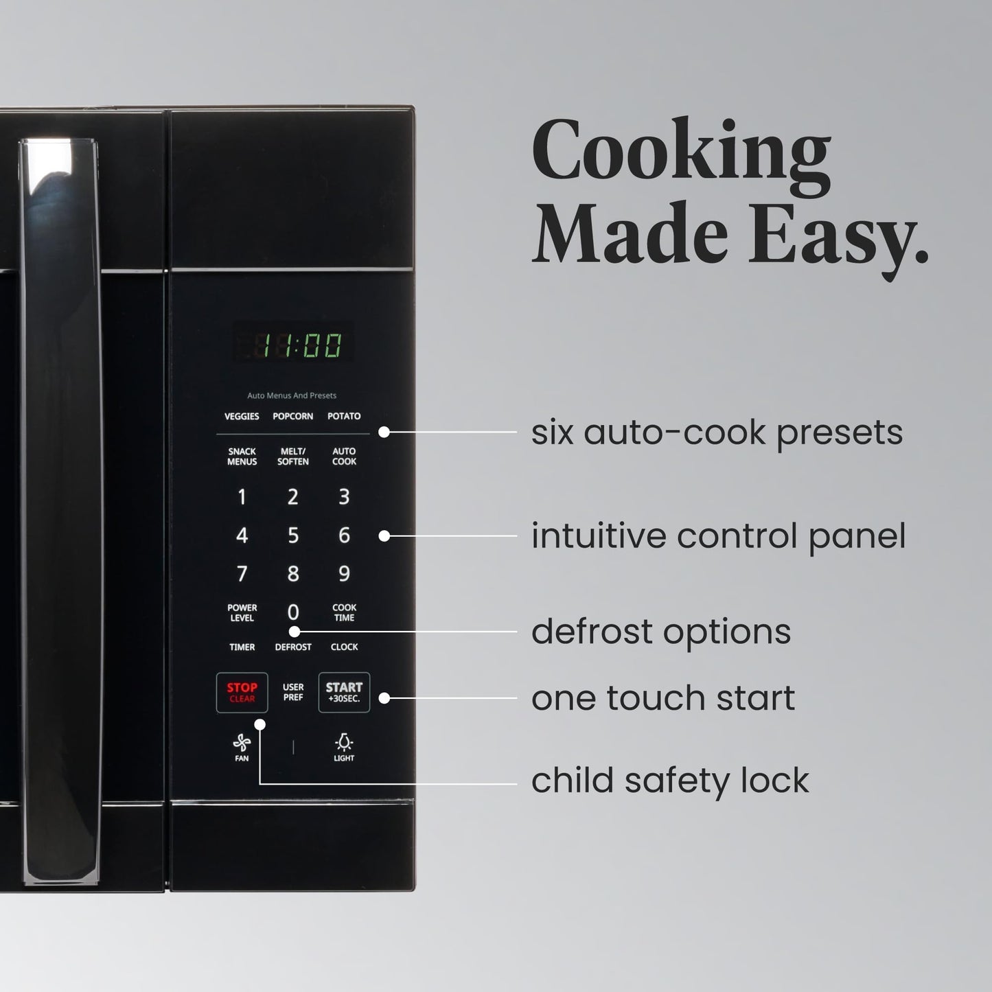 Farberware 1.7 Cu. Ft. Over-the-Range Microwave Oven – 1000 Watts Power, Auto Cook Settings, Defrost, Easy Clean and Child Safety Lock - Black