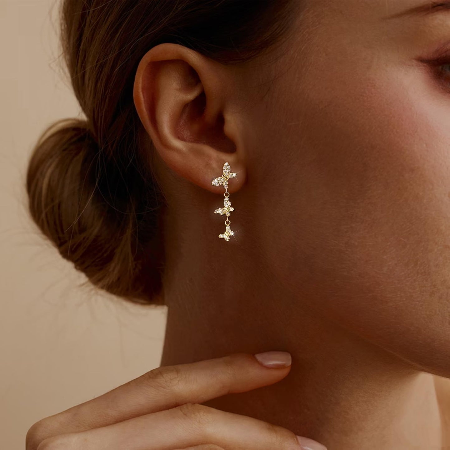 Lunvky 14K Gold Plated Dangle Earrings for Women Dainty Silver Drop Earring Trendy Long Dangling Wedding Bridesmaid Hoop Diamond Crystal Cute Earring Prom Jewelry Graduation Gifts