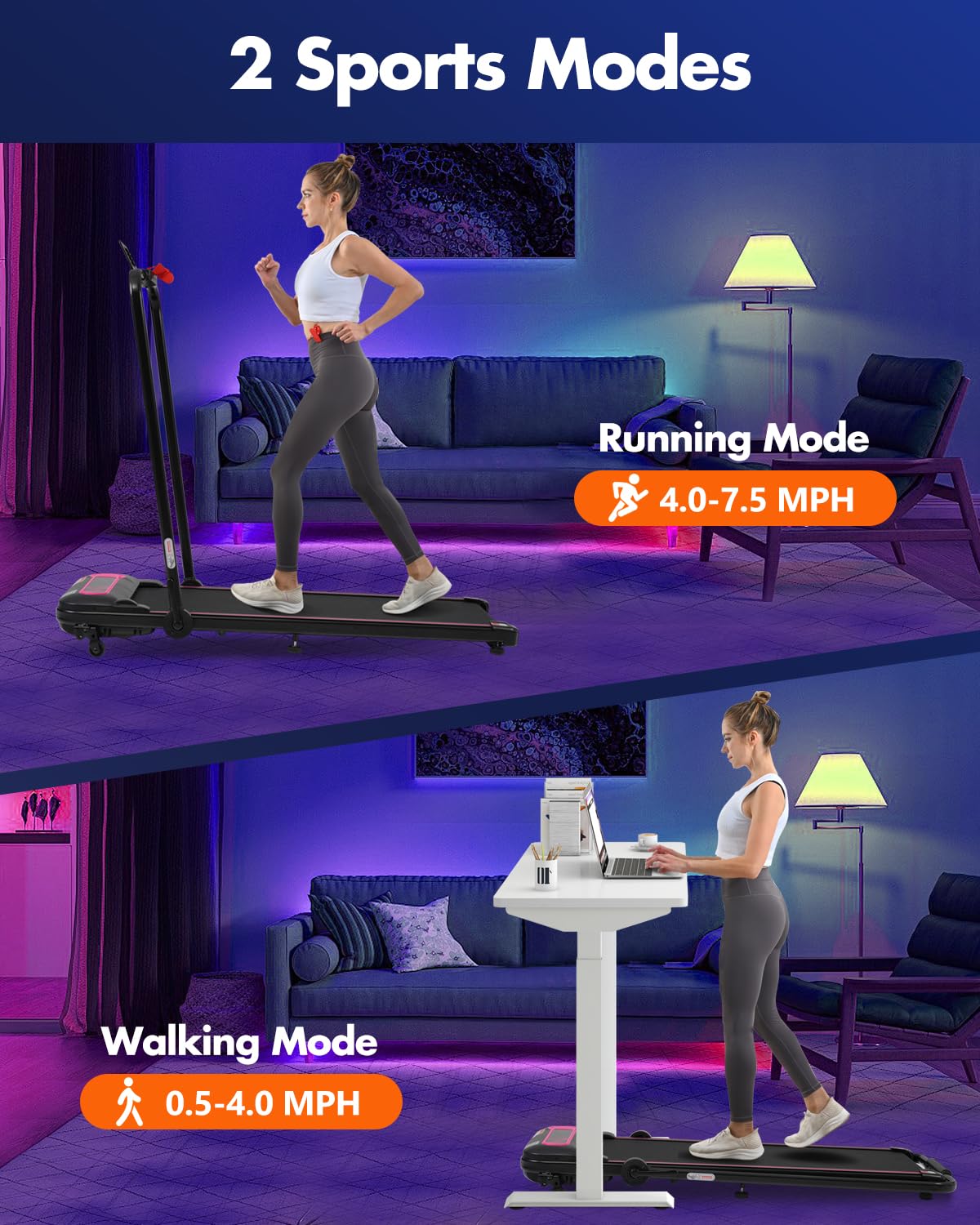 Merax Walking Pad with Handle Bar, Foldable Treadmills for Home Small Space, 7.5 Mph Incline Walking Pad with Safety Handle, Walking Running Exercise Equipment, Remote Control &Armrest Button Control