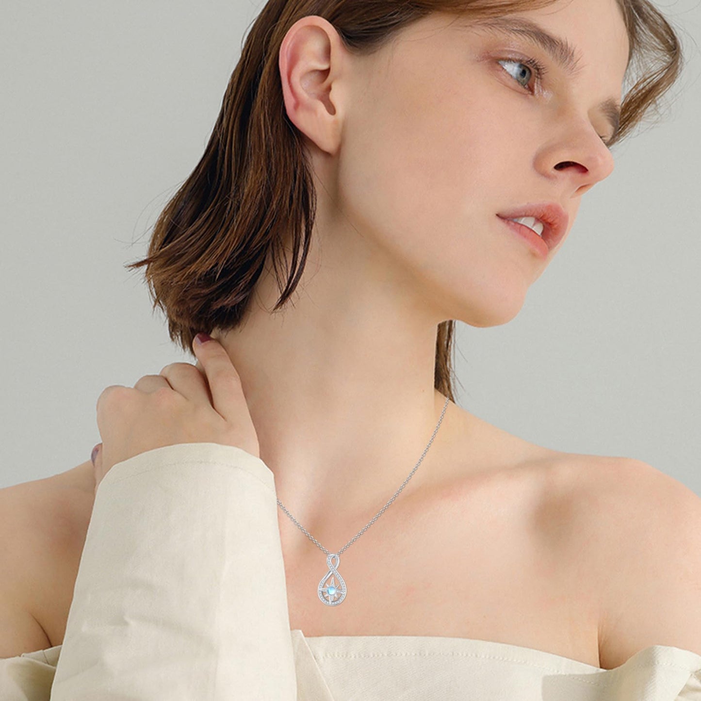 Silikepa Star Necklace for Women 925 Sterling Silver North Star Pendant Necklace Infinite Rotating Pendant with Moonstone Jewelry Gift for Women
