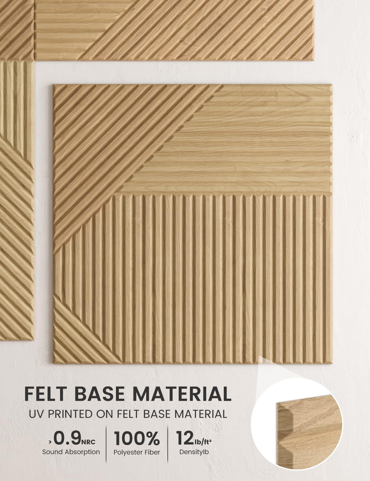 Fluxynara Large Felt Bulletin Board,Cork Board Alternative 70.87'' x 47.24'' Art Acoustical Wall Panels-6 Pack with 60 Adhesive Tabs,for Recording Studio/Home Offices-Natural Oak/Crossing Lines