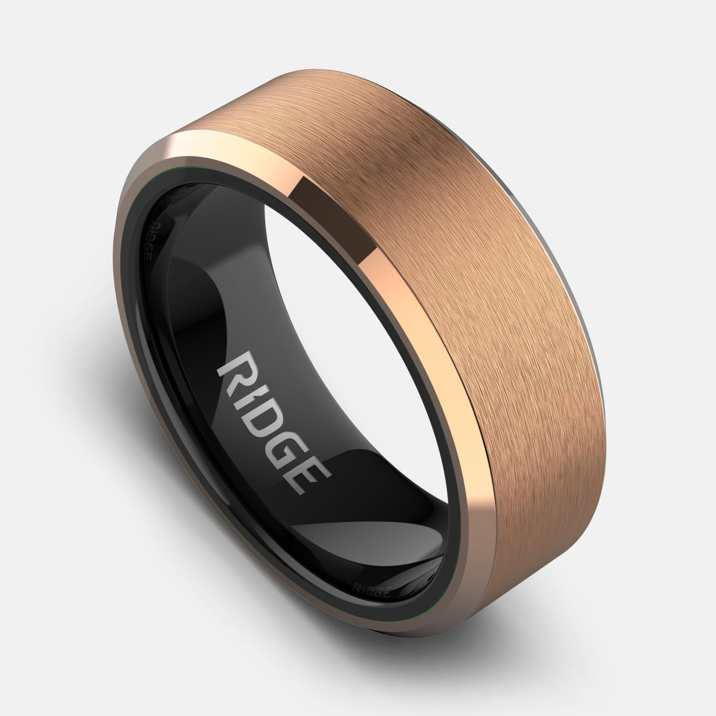 Ridge Beveled Ring Set 8mm - 18K Rose Gold - Tungsten - 12