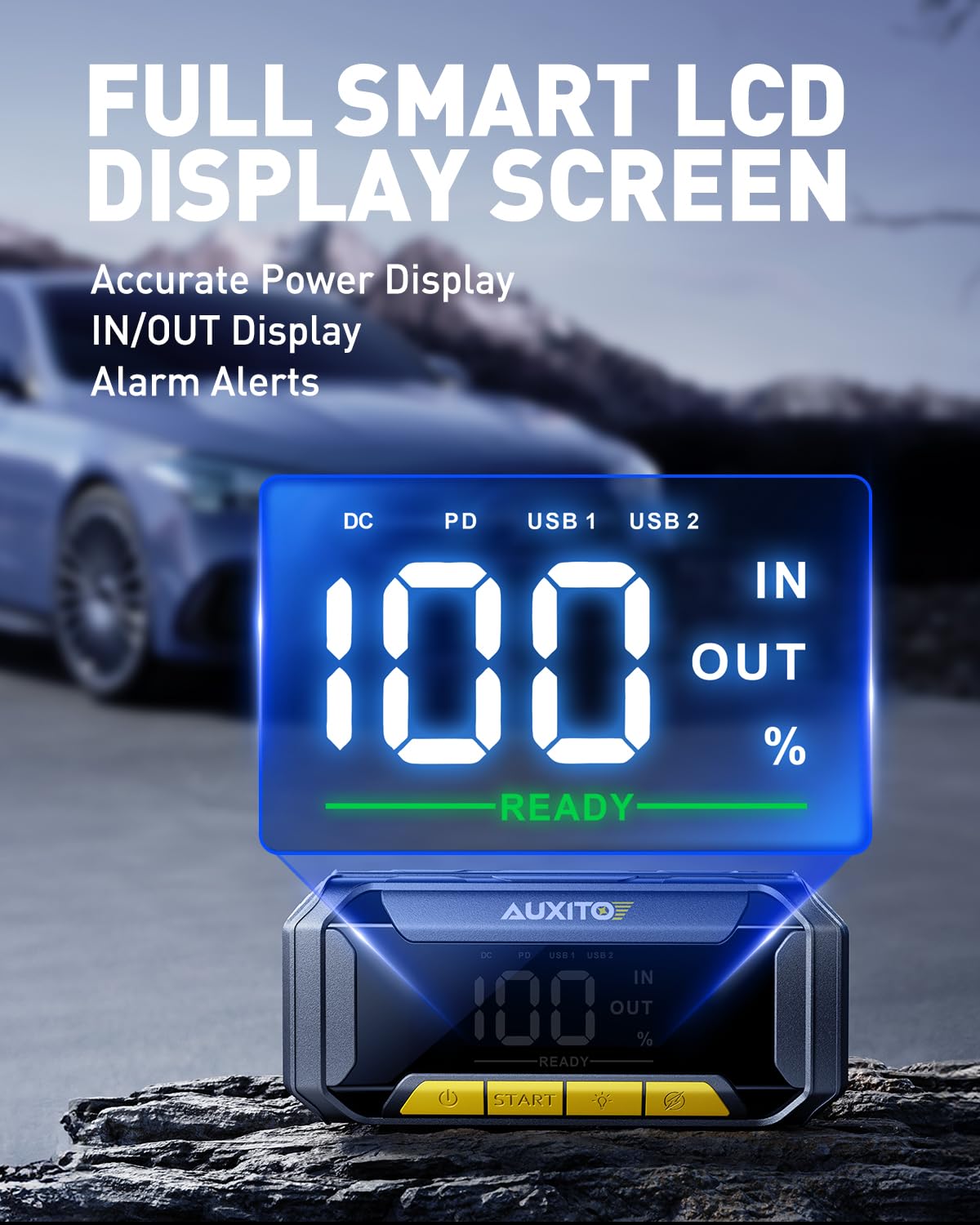 AUXITO 8000A Portable Jump Starter for All Gas/12L Diesel, 20000mAh Car Battery Booster Jump Pack, Jump Box for Car with 60W Fast Charging, LCD Screen Display, 700LM LED Light