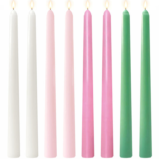 8 Pack 10 Inch Mixed Color Smooth Taper Candle Set, 7/8 Inch Unscented Driples Candlesticks for Home Decoration, 6-7 Hours Burn