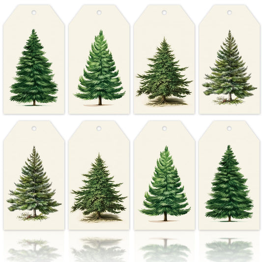 120Pcs Christmas Gift Tags Vintage Christmas Tree Paper Tags Holiday Hang Name Tag with Strings Label for Xmas Winter Birthdays Holidays Weddings
