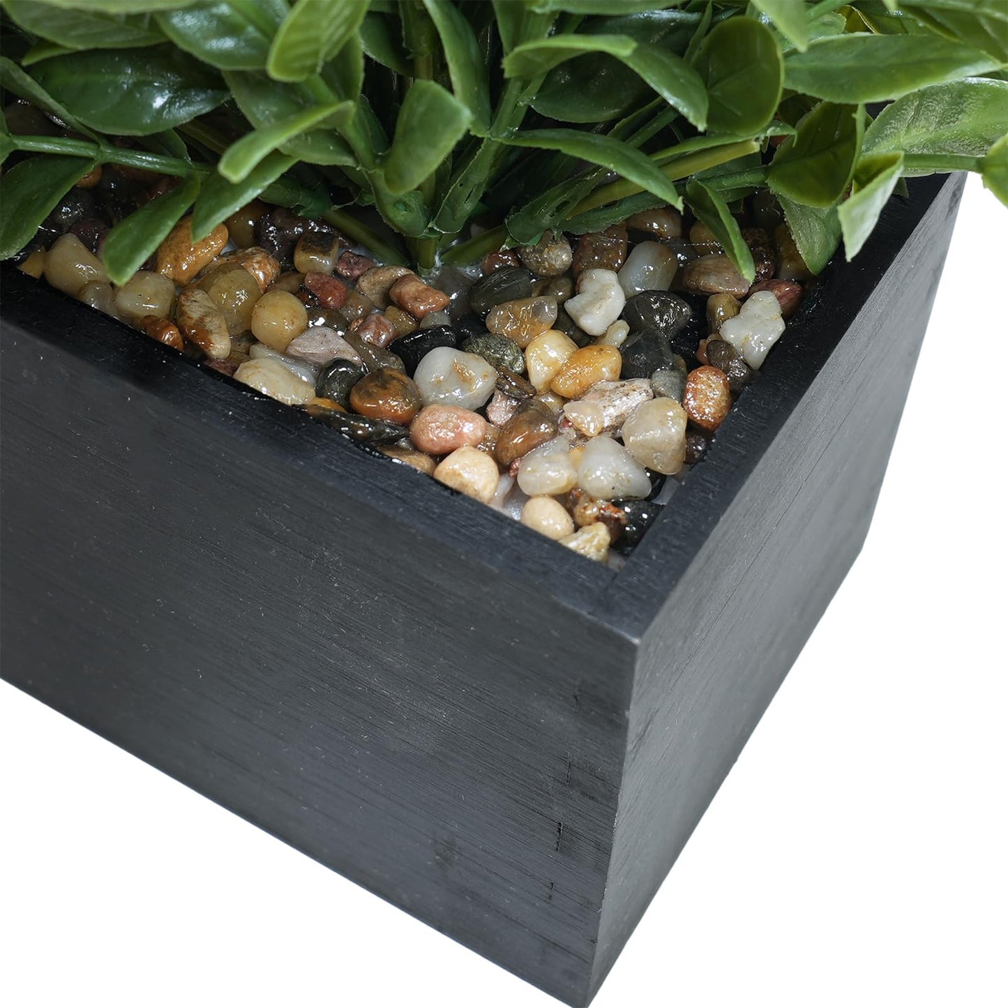 Winlyn 14" Artificial Boxwood Plant Greenery Arrangement Faux Boxwood in Black Rectangular Wooden Planter Potted Herb Plant for Farmhouse Home Decor Wedding Windowsill Mantel Shelf Table Centerpiece