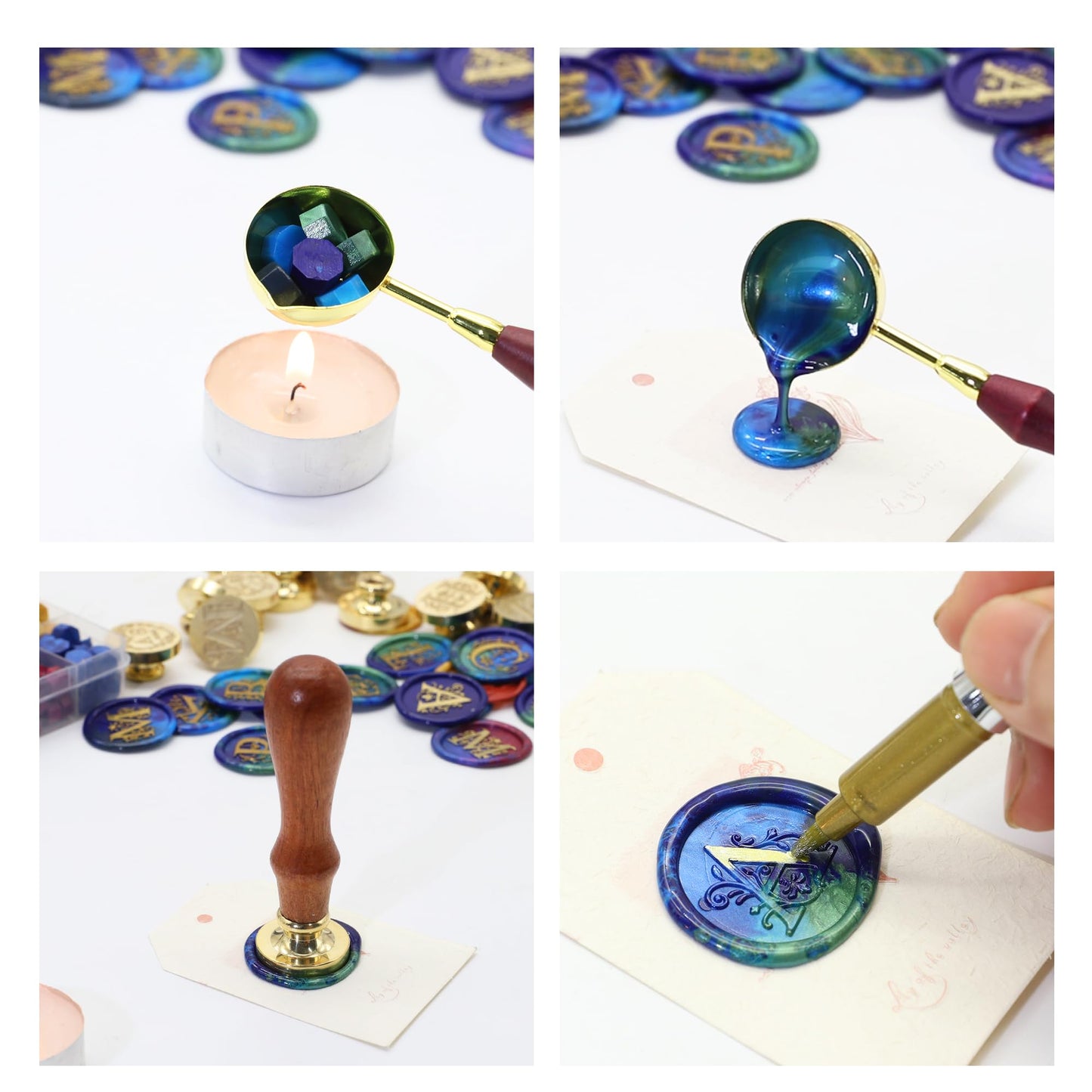 SWANGSA Initial Alphabet A Wax Seal Stamp Kit, Classic Retro Letter Sealing Stamp with 200pcs Sealing Wax Beads Kit for Wedding Invitations Cards Envelopes (A)