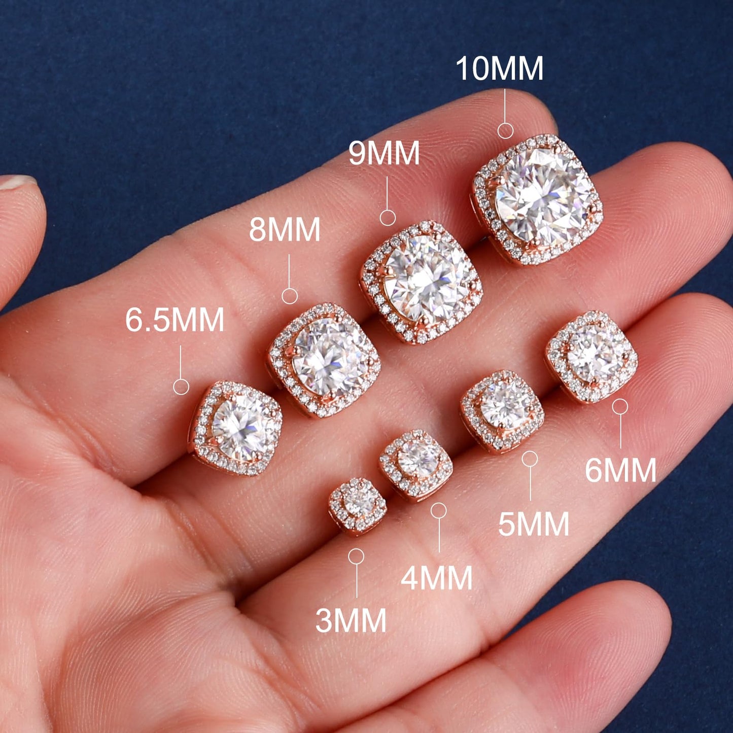 Gugots Moissanite Halo Square Stud Earrings Screw Back 925 Sterling Silver Lab Brilliant D Color VVS1 Clarity Hypoallergenic Earrings for Women Men Rose Gold Plated 0.8CT 6MM*2