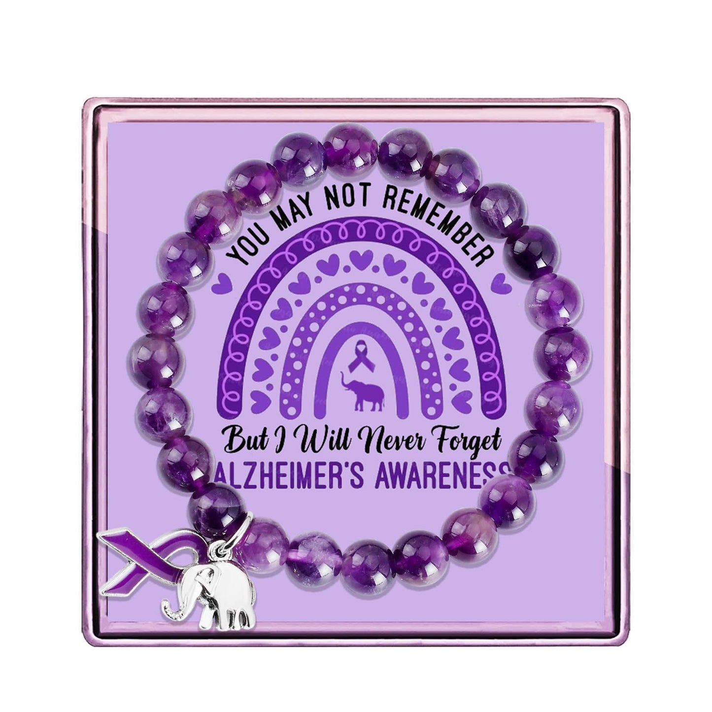 ARHTF Elephant Alzheimers Awareness Bracelet Purple Ribbon Support Alzheimers Family Gifts For Dementia Support (Purple Alzheimers bracelet)