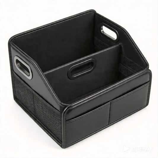 Adullama Car Storage Organizer Reinforced Dividable Leather Car Caddy Basket for Front Seat Floor Back Sturdy Frosted Handle 8 Compartments Adjustable Strap Buckles Slip-Resistant (Normal)