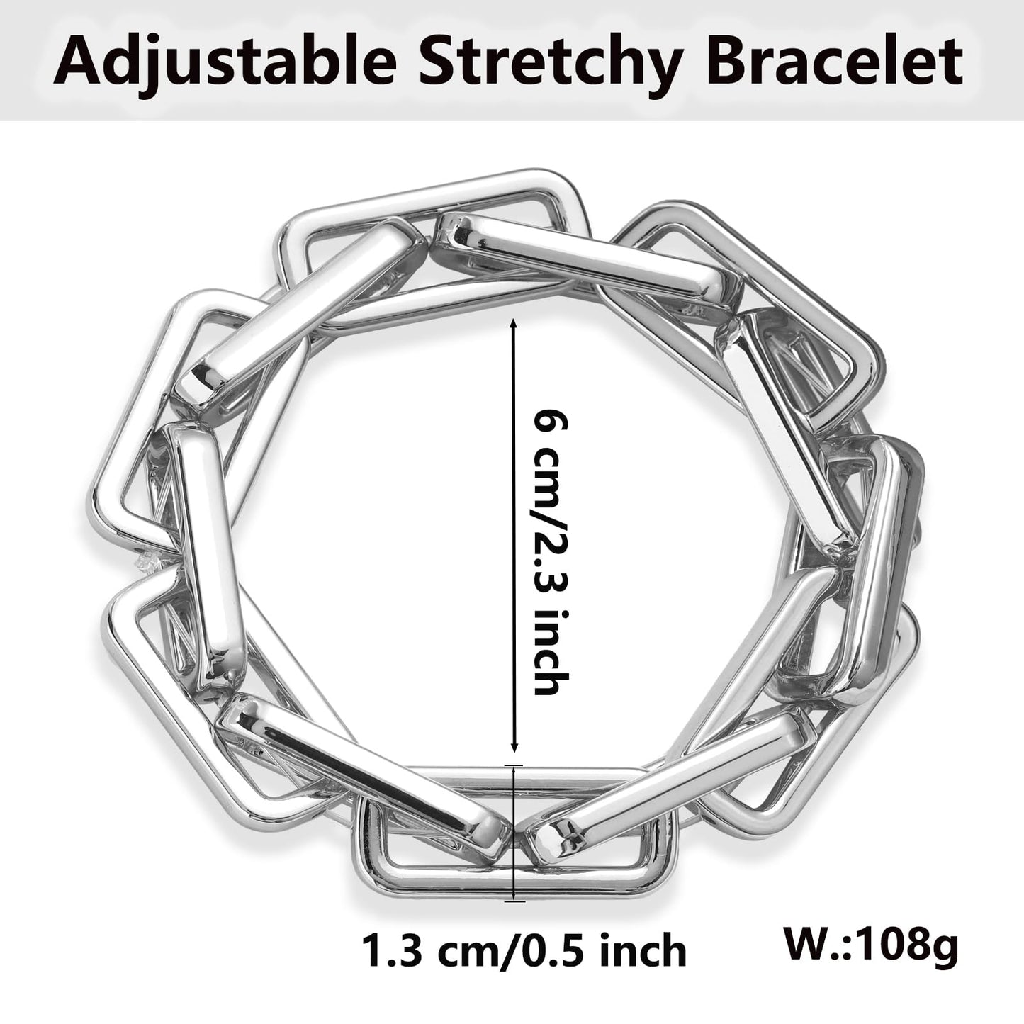 WZJLY Chunky Gold Bracelet for Women Non Tarnish, Trendy Stretch Cuban Link Chain Plated Gold Bangle Bracelets (Paperclip-Silver)