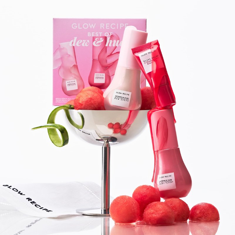 Glow Recipe Watermelon Glow Skin Care Set, Best of Dews & Hues - Full Size Niacinamide Dew Drops, Full Size Dewy Flush Watermelon Blush & Full Size Glass Balm Lip Treatment (3 Count)