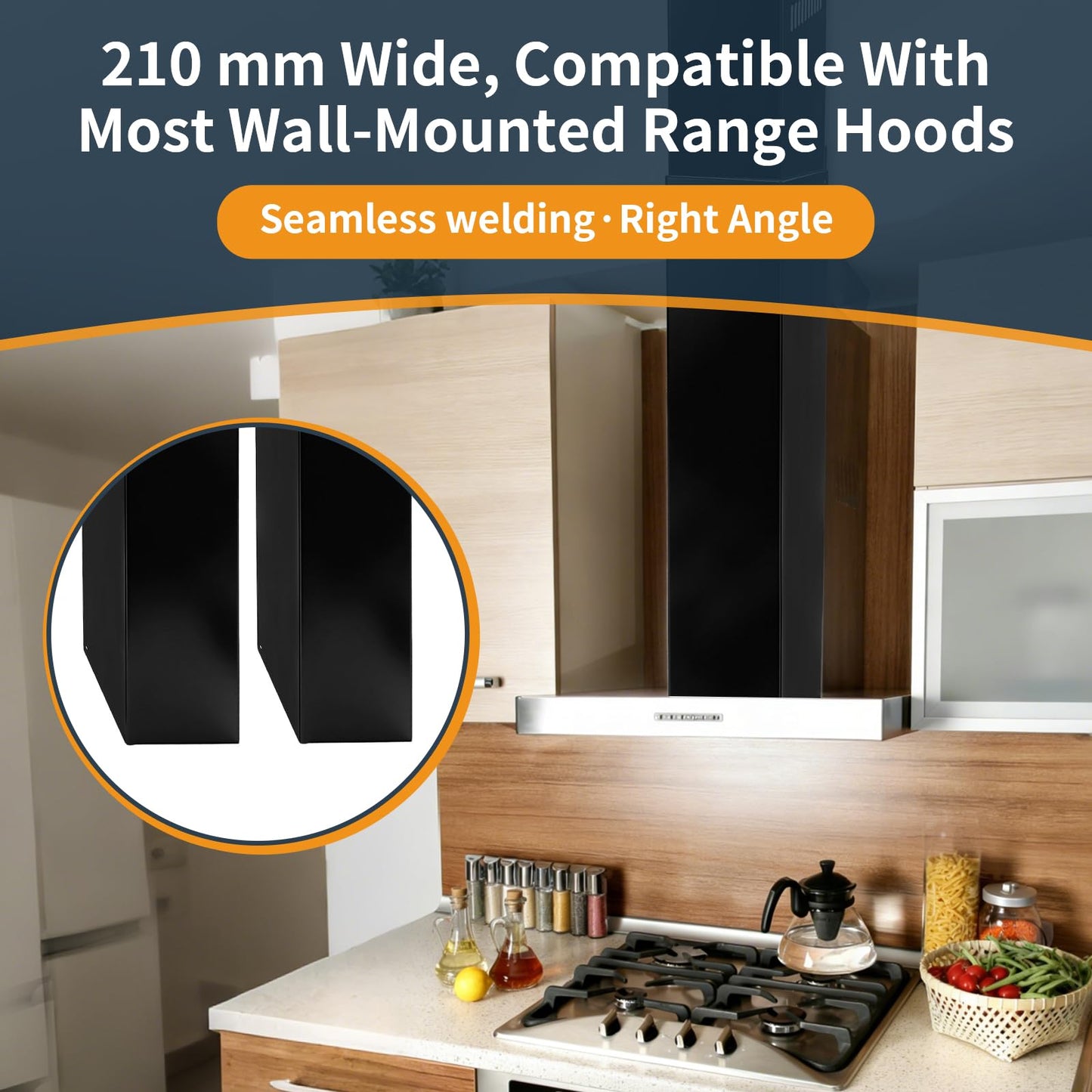 Wall-Mount Range Hood Extension Cover, Adjustable Vent Extender 31.5"–63", Universal Range Hood Cover for Kitchen & Microwave Hood Extensions