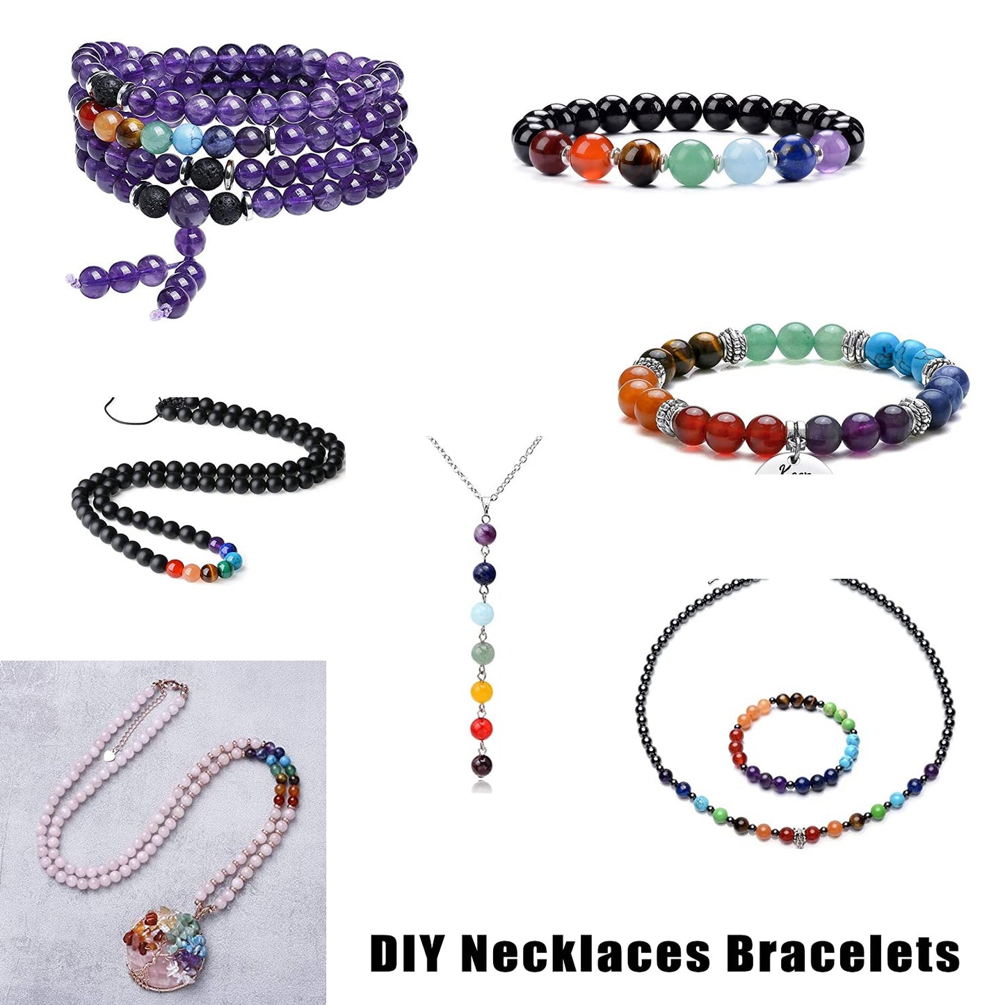 AD Beads 8mm Natural Loose Beads 112 Pieces for Making mala Necklace or Bracelet (7 Chakra Beads)