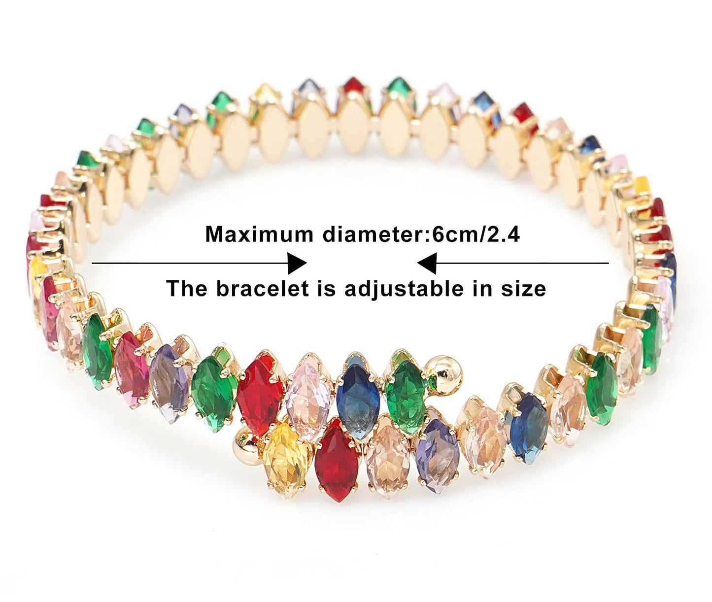 Wovanoo Rhinestone Cuff Bracelet Cubic Zirconia Tennis Bracelets Open Adjustable Bangle for Women Gold Colorful
