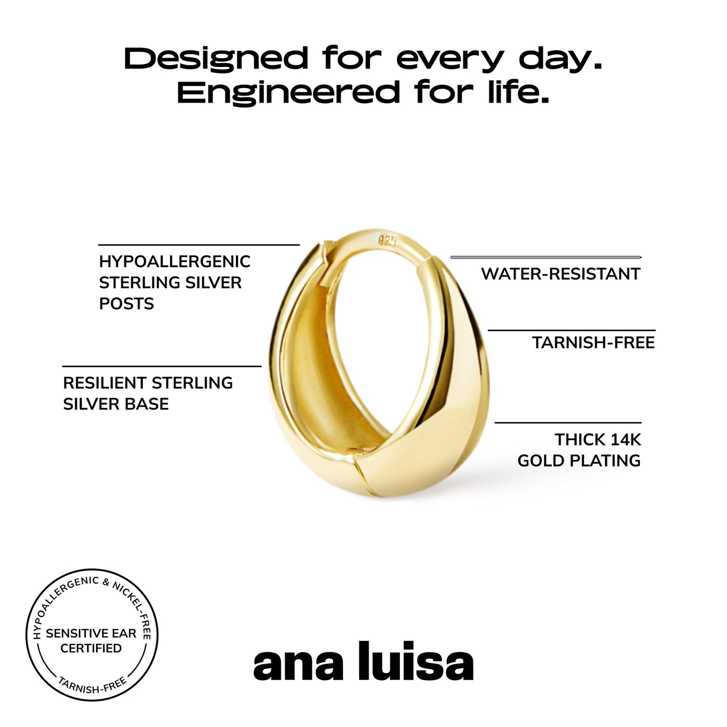 Ana Luisa Hoop Earrings for Women - 14K Gold Plated & Silver Rhodium Plated Assorted Earring Styles - Dainty, Small Gold Hoop Earrings - Hypoallergenic Tarnish-Free Jewelry