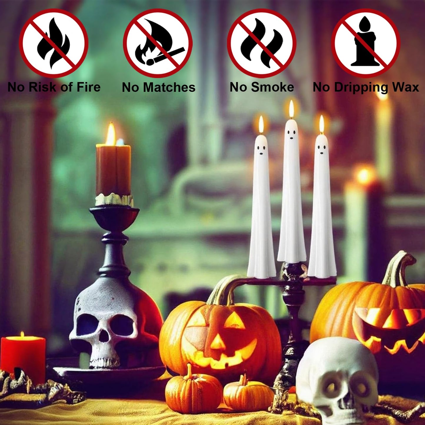 DRomance Flickering Flameless Taper Candles with Remote and Timer, 2 Pack Battery Operated LED Taper Candles 3D Wick Plastic Dripping Effect Dinner Halloween Indoor Decor(Orange, 0.78" D x 9.65"" H)"